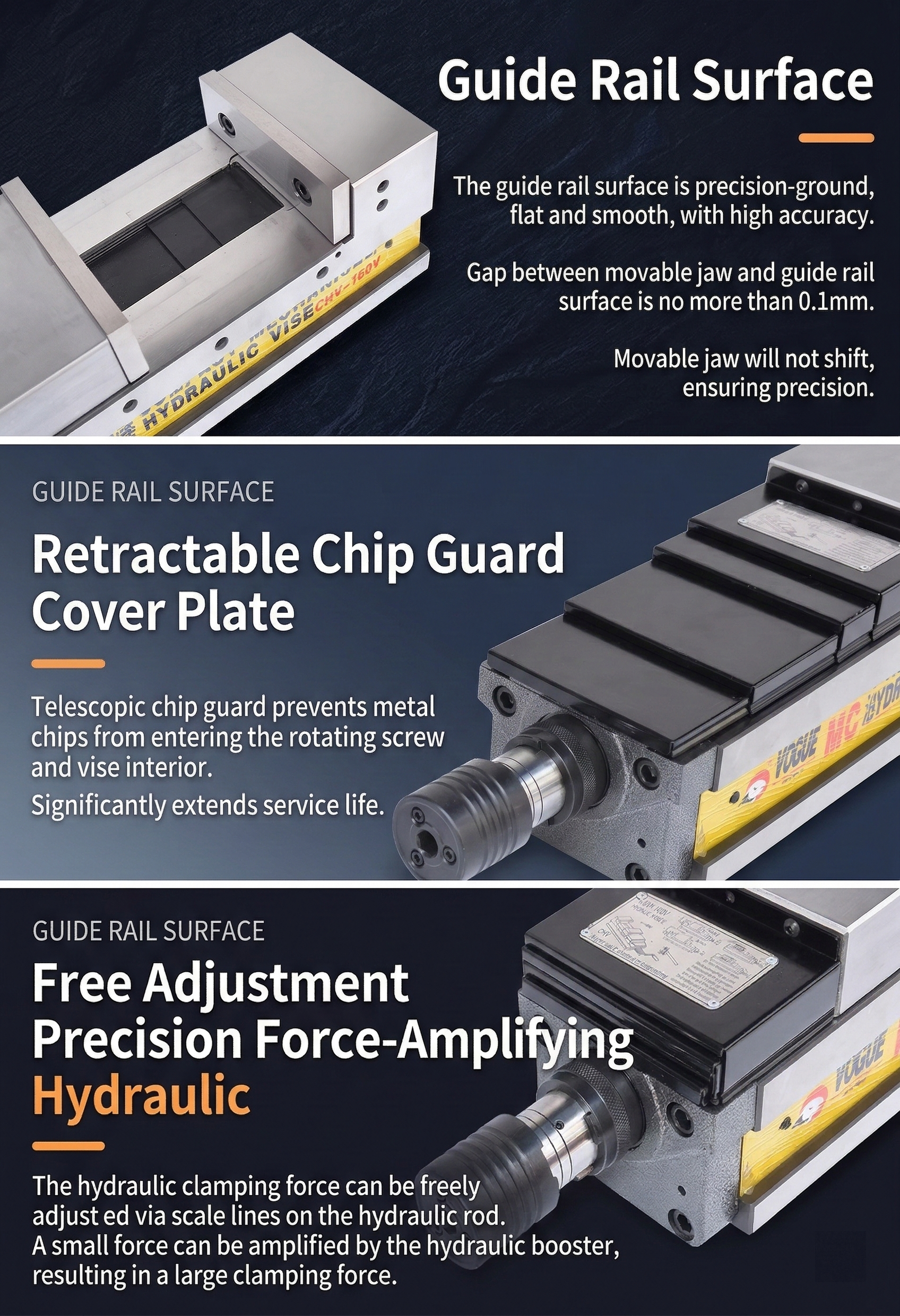 MC Precision Hydraulic Vise for CNC Machining Centers, 4/5/6/8 Inch Power-Multiplier Angle-Lock Machine Vise