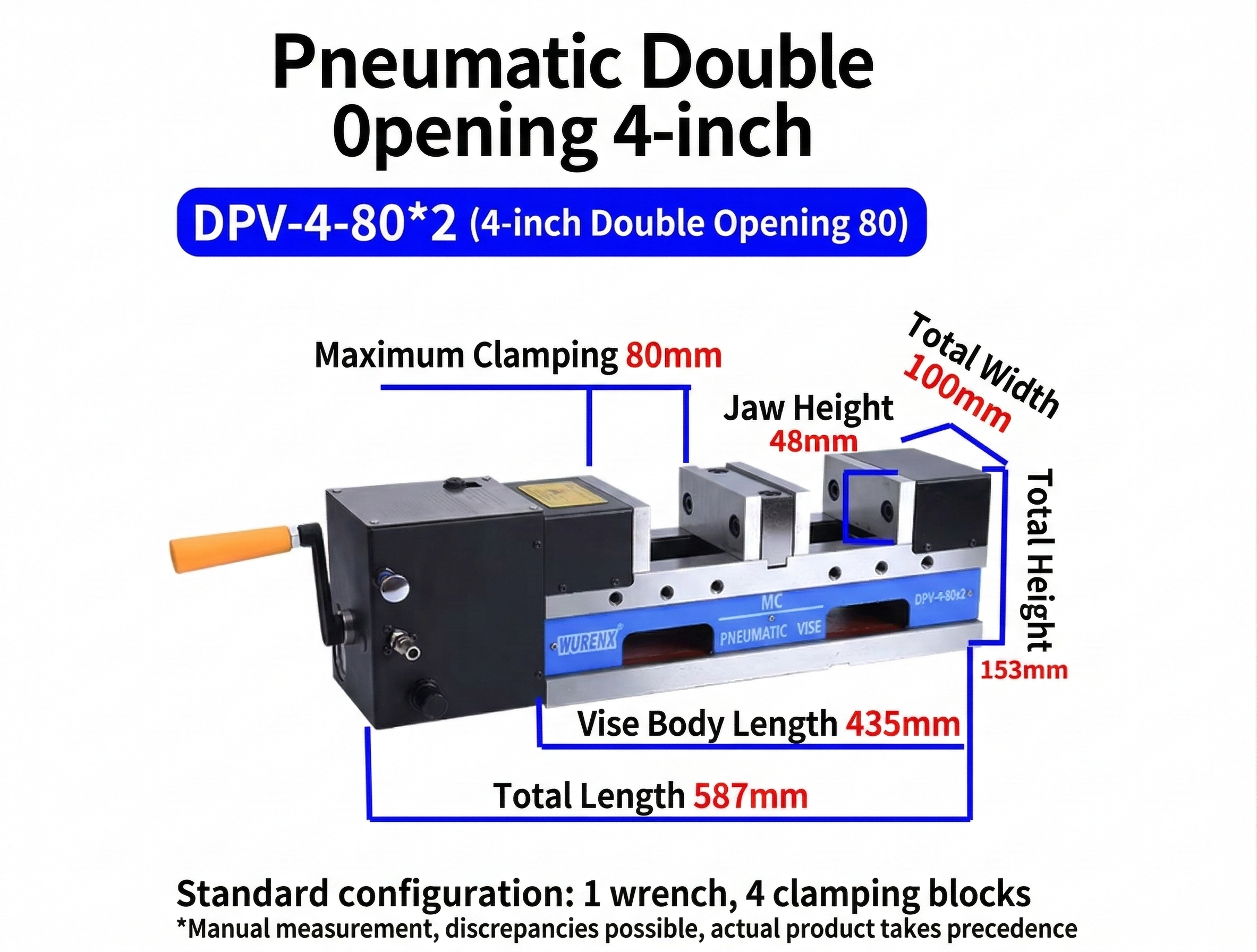 MC Pneumatic-Hydraulic Vise High Precision Flat-nose Vise CNC Machining Center 5/6/8 Inch Hydraulic Double Opening Bench Vise