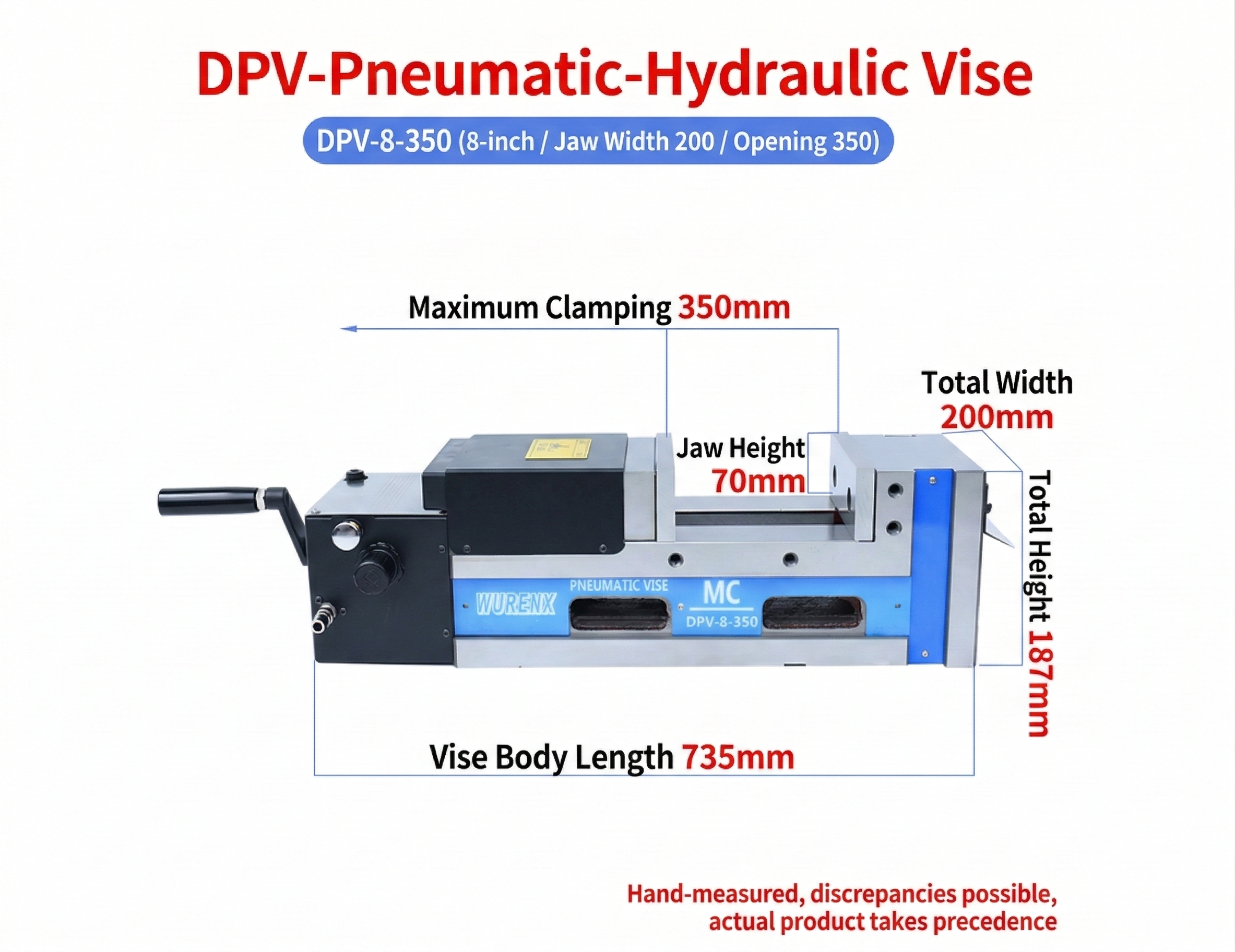MC Pneumatic-Hydraulic Vise High Precision Flat-nose Vise CNC Machining Center 5/6/8 Inch Hydraulic Double Opening Bench Vise
