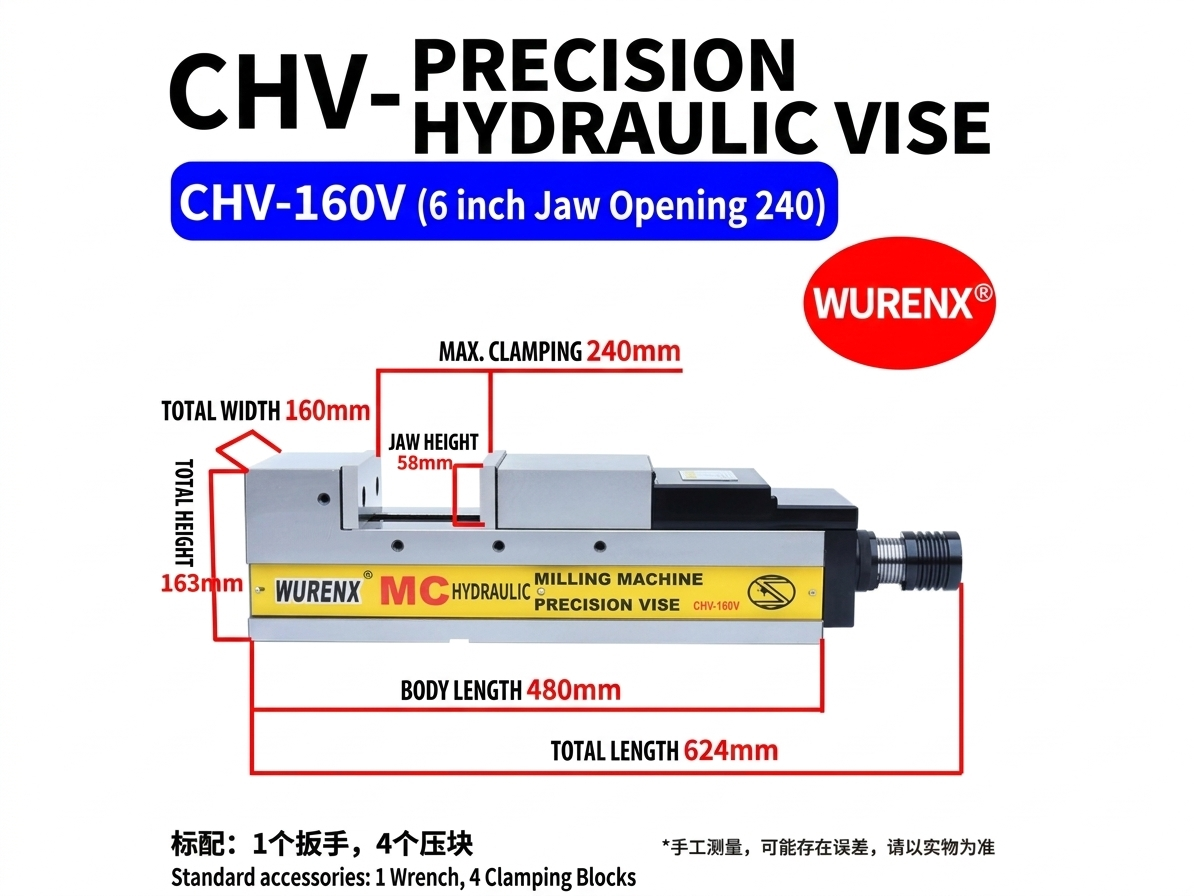 MC Precision Hydraulic Vise for CNC Machining Centers, 4/5/6/8 Inch Power-Multiplier Angle-Lock Machine Vise