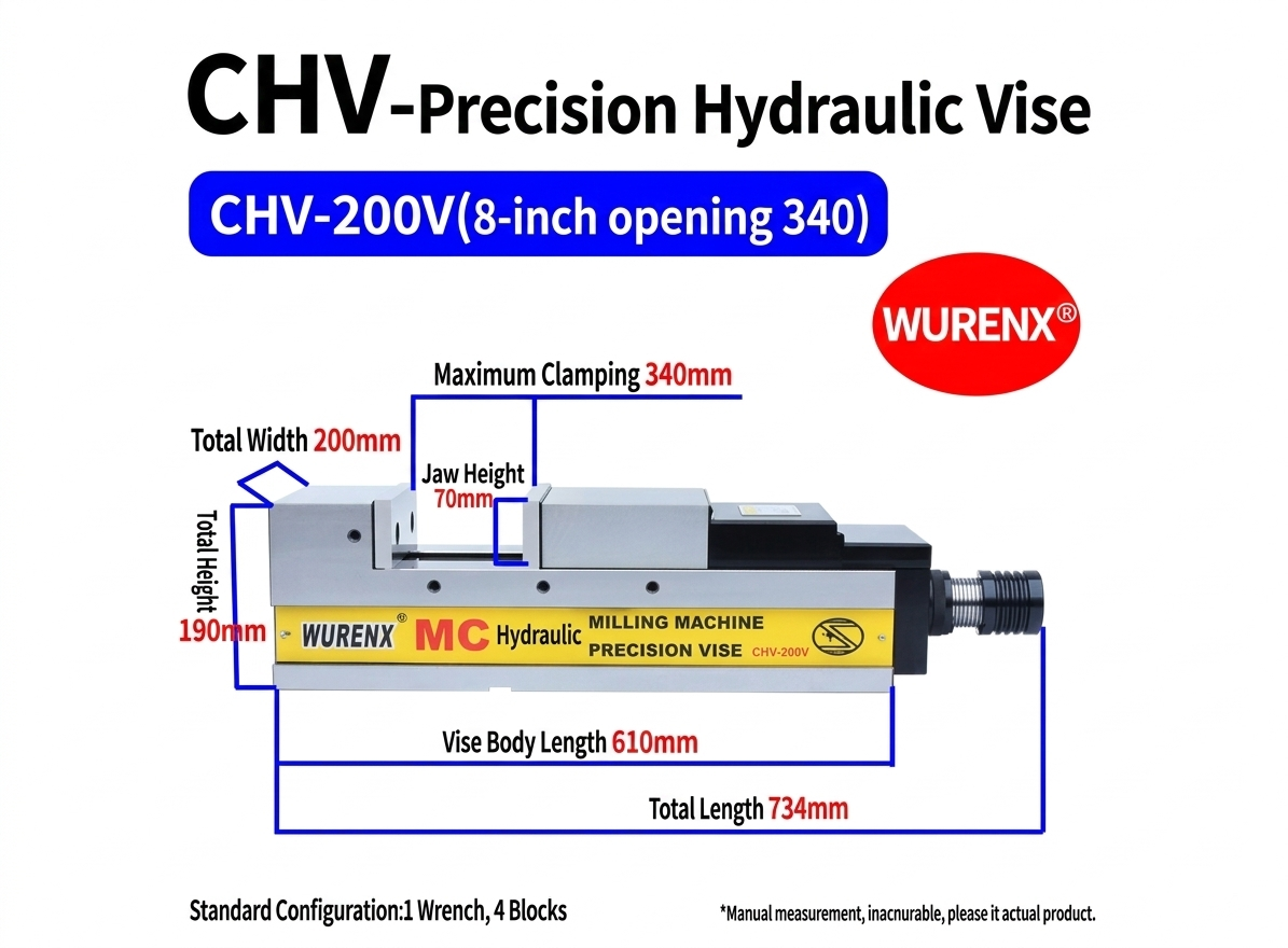 MC Precision Hydraulic Vise for CNC Machining Centers, 4/5/6/8 Inch Power-Multiplier Angle-Lock Machine Vise
