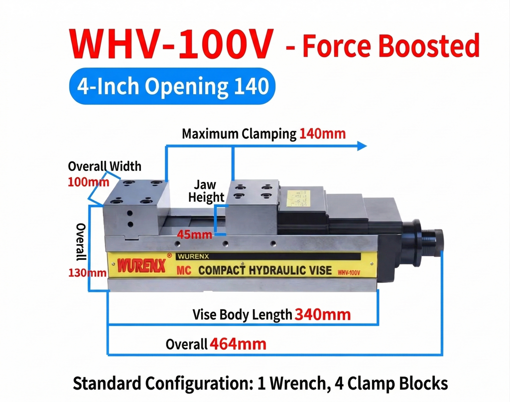 MC High-Precision Power-Boosted CNC Machine Vise (4/5/6/8 Inch) Angle-Lock Fixed Type Flat-Jaw Vise — WHV Series