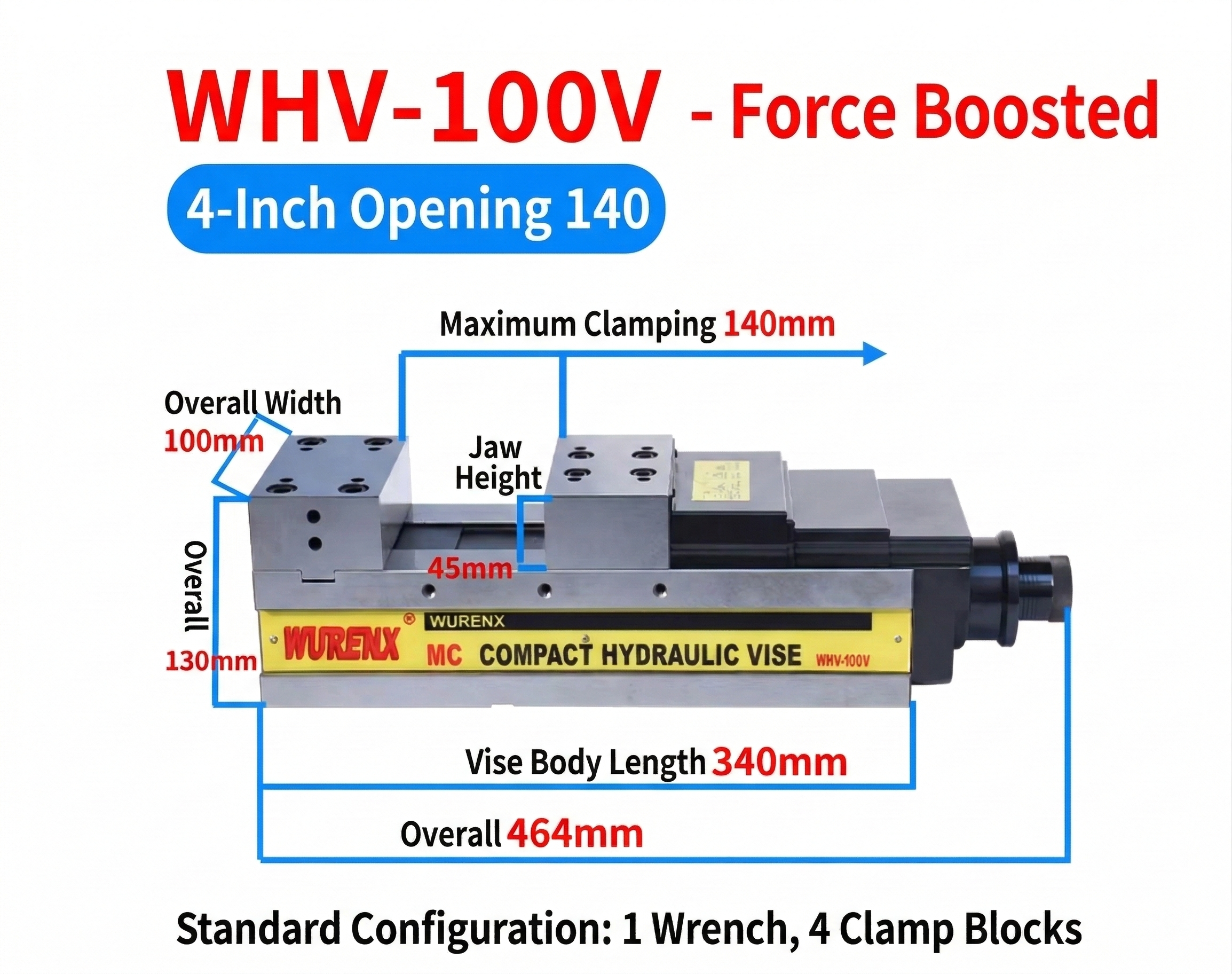 MC High-Precision Power-Boosted CNC Machine Vise (4/5/6/8 Inch) Angle-Lock Fixed Type Flat-Jaw Vise — WHV Series