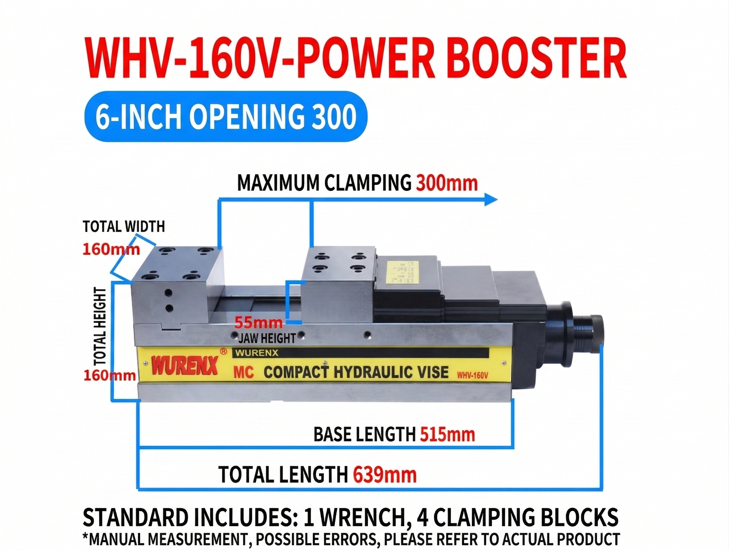 MC High-Precision Power-Boosted CNC Machine Vise (4/5/6/8 Inch) Angle-Lock Fixed Type Flat-Jaw Vise — WHV Series