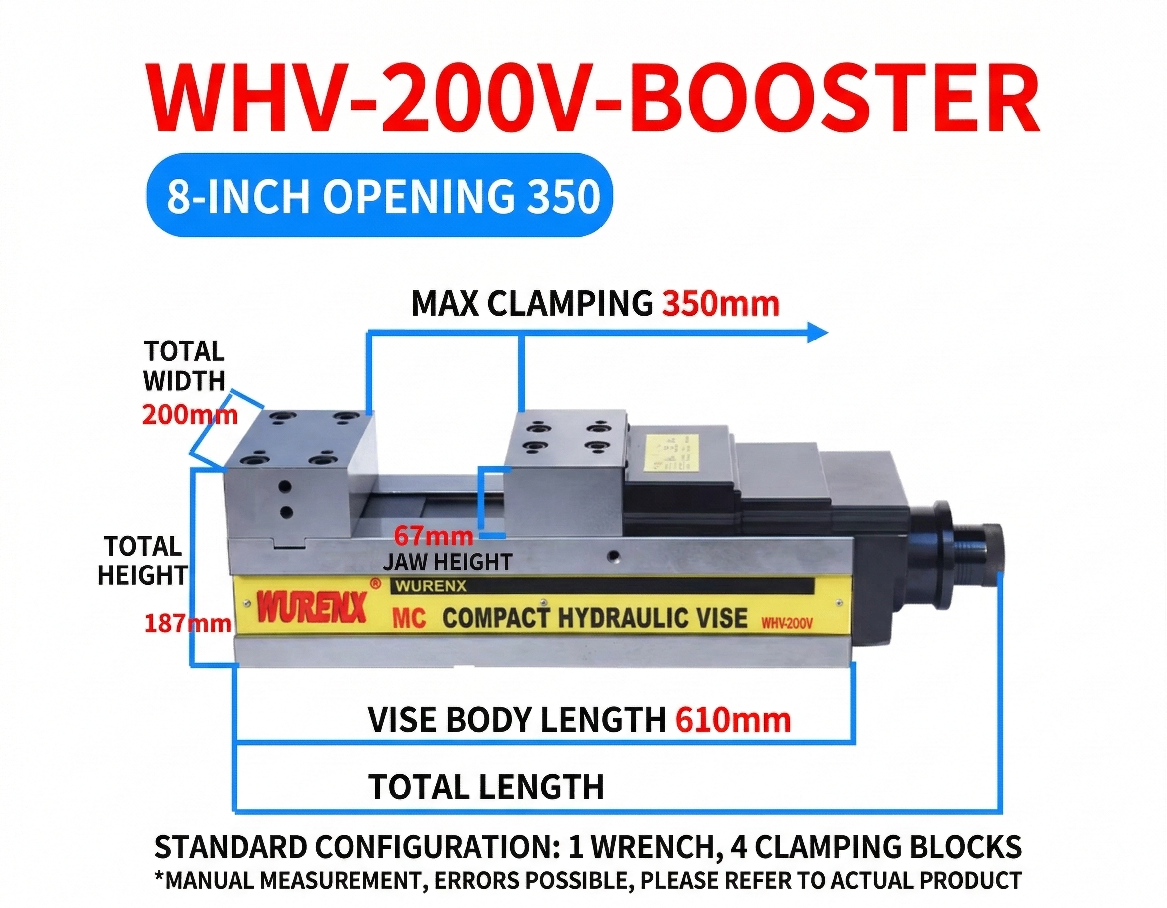 MC High-Precision Power-Boosted CNC Machine Vise (4/5/6/8 Inch) Angle-Lock Fixed Type Flat-Jaw Vise — WHV Series