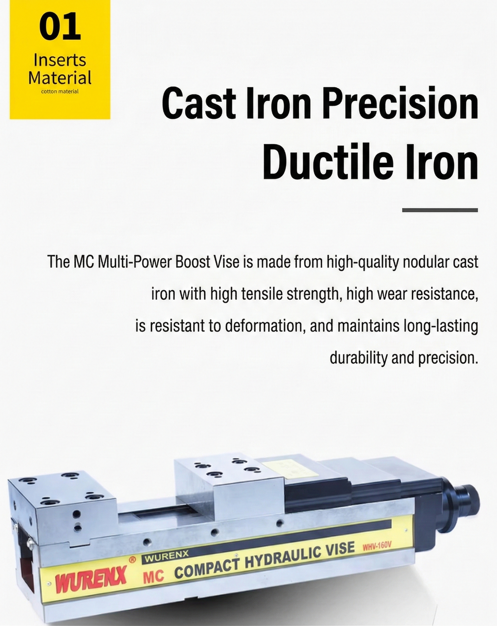 MC High-Precision Power-Boosted CNC Machine Vise (4/5/6/8 Inch) Angle-Lock Fixed Type Flat-Jaw Vise — WHV Series